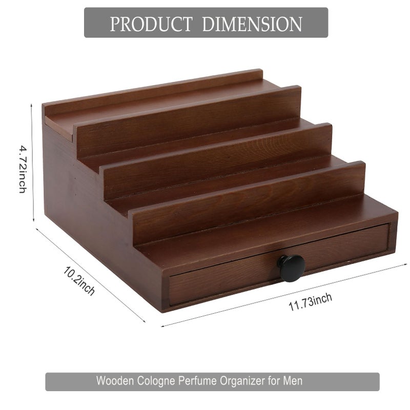 Fengligoo Walnut Cologne Organizer for Men - 4 Tier Wooden Cologne Perfume Display Stand with Drawer and Hidden Compartment  Mens Cologne Holder Shelf for Organizing and Storing - Image 5